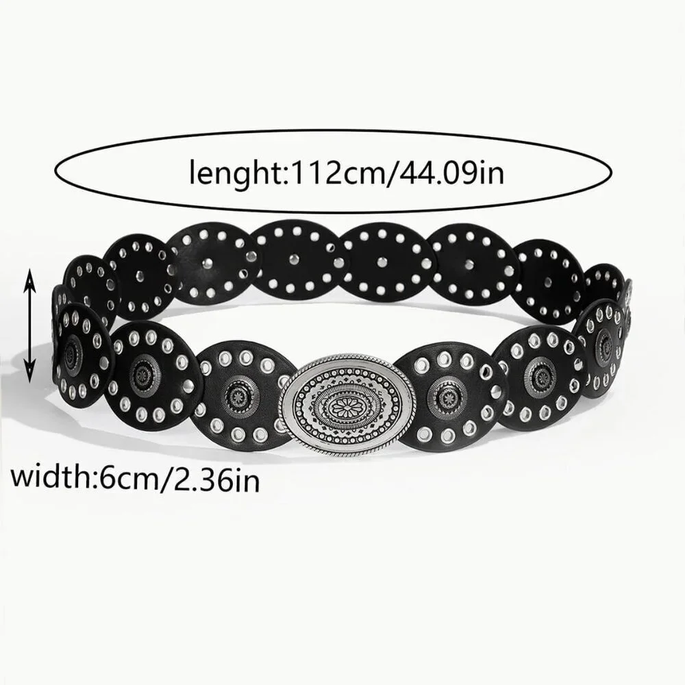 Women’s Wide Leather Western Cowboy Disc Belt Vintage Cowgirl Style for Jeans